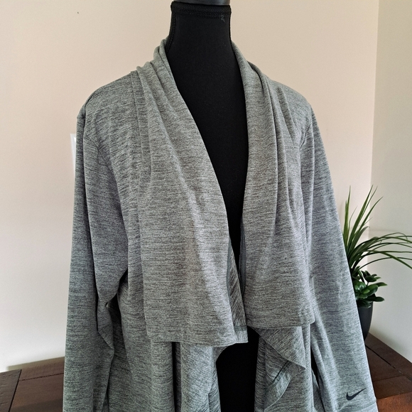 Nike Dri Fit Open Drape Cardigan Yoga Open Front Top Size Large Green Active - Picture 8 of 13